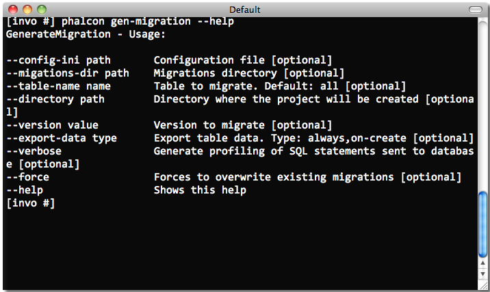 phalcon migration generate options